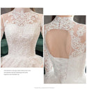 High Neck Half Sleeve Wedding Dress Sexy Bridal Gown | EdleessFashion