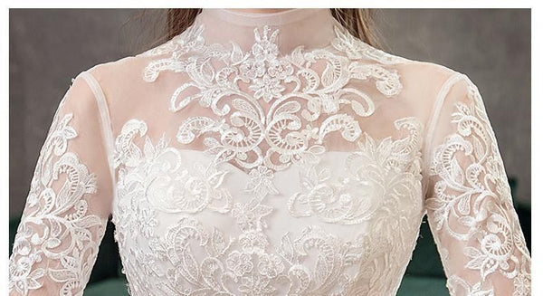 High Neck Half Sleeve Wedding Dress Sexy Bridal Gown | EdleessFashion