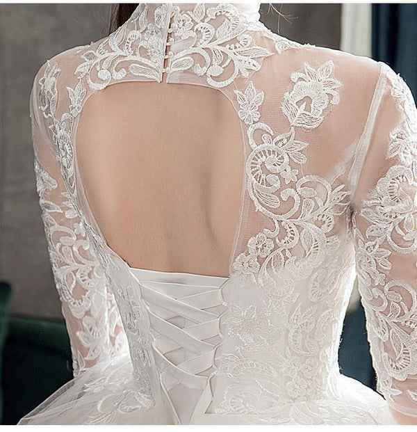 High Neck Half Sleeve Wedding Dress Sexy Bridal Gown | EdleessFashion