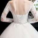 Luxury Illusion V Neck Full Sleeve Wedding Dress With Train | EdleessFashion