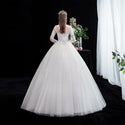 Luxury Illusion V Neck Full Sleeve Wedding Dress With Train | EdleessFashion