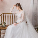 Noble Lace O Neck Full Sleeve Wedding Dress A-line With Train | EdleessFashion