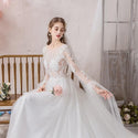 Noble Lace O Neck Full Sleeve Wedding Dress A-line With Train | EdleessFashion