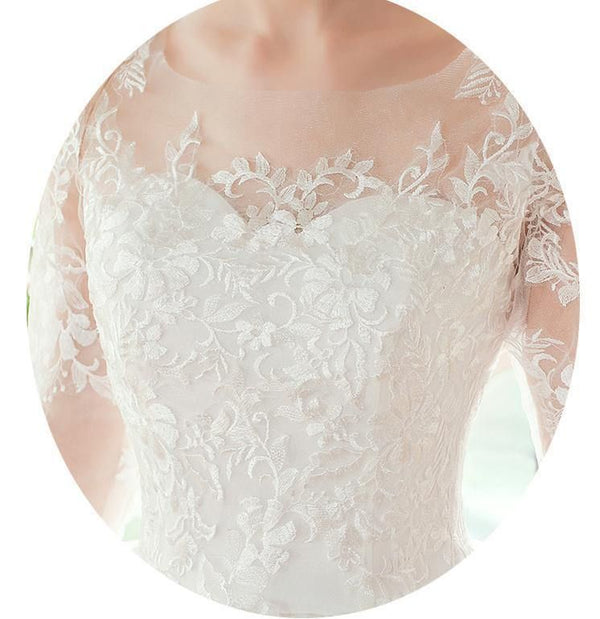 Luxurious O Neck Three Quarter Sleeve Wedding Dress For Women | EdleessFashion