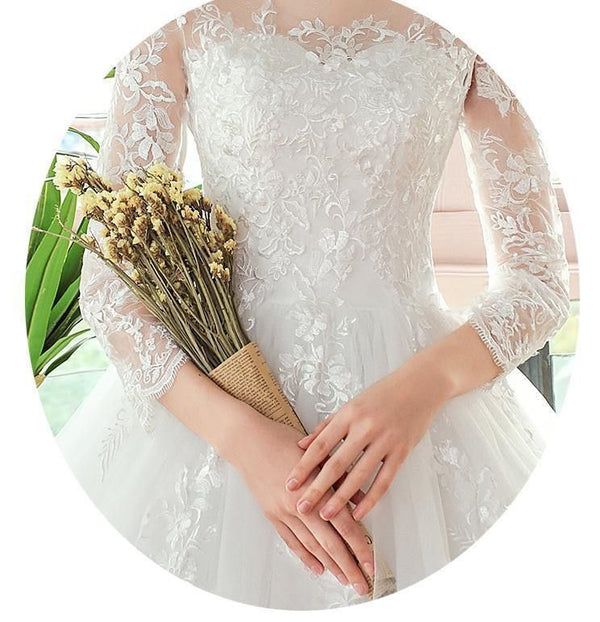 Luxurious O Neck Three Quarter Sleeve Wedding Dress For Women | EdleessFashion