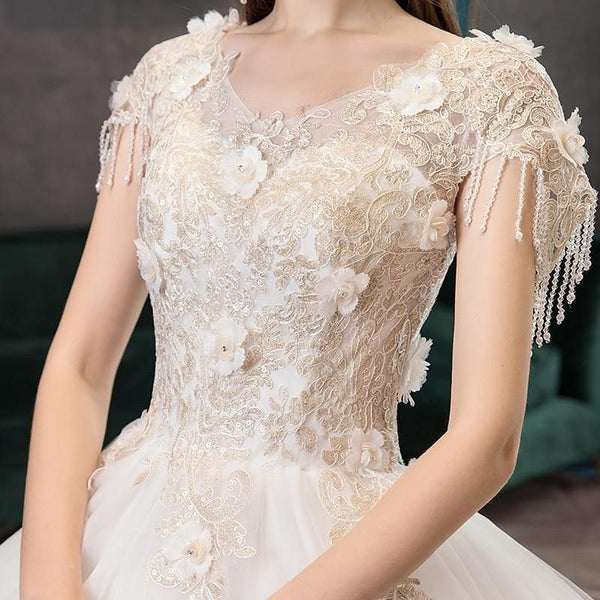 New Luxury Wedding Dress With  Sweep Train | EdleessFashion