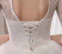 White Wedding Dresses Half Sleeve High Neck Lace Appliques Ball Gown - EdleessFashion