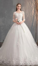 Embroidery Half Sleeve Lace  Long Train Wedding Gown | EdleessFashion