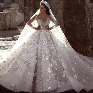 Luxury Beaded Lace Wedding Dress with 3D Floral Design | EdleessFashion