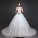 New Arrival O Neck Applique Long Train Wedding Dress Elegant Lace Up | EdleessFashion