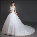 New Arrival O Neck Applique Long Train Wedding Dress Elegant Lace Up | EdleessFashion