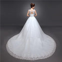 New Arrival O Neck Applique Long Train Wedding Dress Elegant Lace Up | EdleessFashion