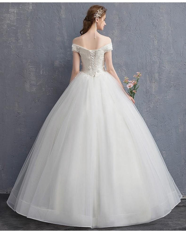 Lace Appliques Wedding Dresses Off The Shoulder Ball Gown Tulle | EdleessFashion