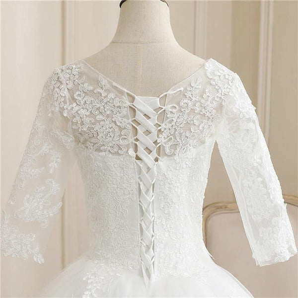 Luxurious O Neck Half Sleeve Fashion Slim Lace Embroidery Lace Up Wedding Gown | EdleessFashion