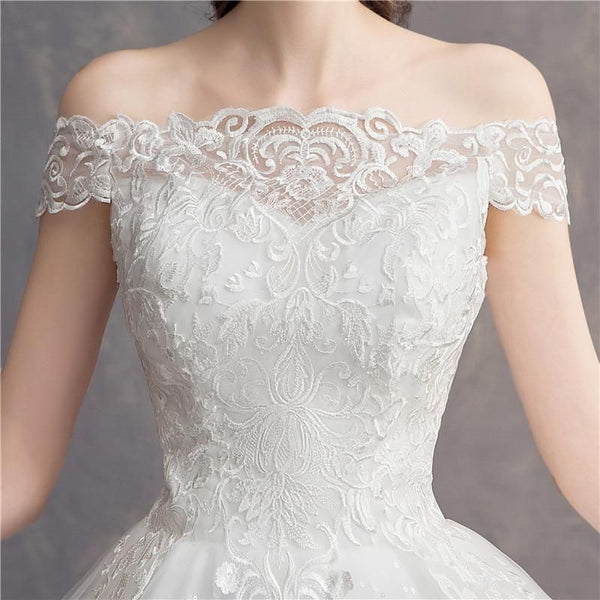 Wedding Dress Lace Embroidery Long Train Wedding Gown | EdleessFashion