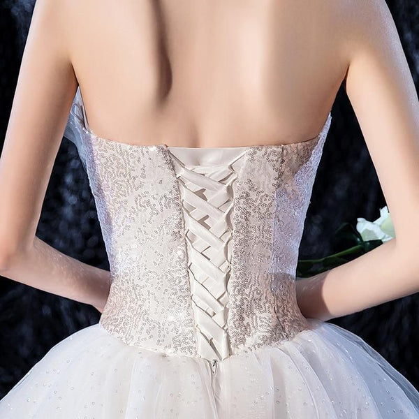 Sexy Strapless Sleeveless Lace Wedding Dress Plus Size | EdleessFashion