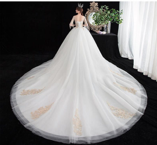 Sexy Noble V Neck Beading Tassel Half Sleeve Wedding Dress - EdleessFashion