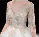 Sexy Noble V Neck Beading Tassel Half Sleeve Wedding Dress - EdleessFashion