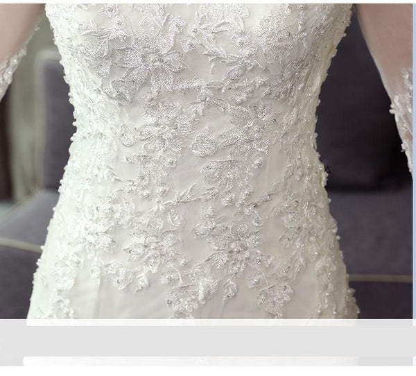 Half Sleeve Mermaid Wedding Dress with Small Train Lace Up | EdleessFashion