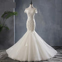 Sexy Mermaid Wedding Dress Lace Boat Neck with Sweep Train | EdleessFashion