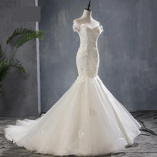 Sexy Mermaid Wedding Dress Lace Boat Neck with Sweep Train | EdleessFashion