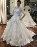 Sexy Wedding Dress Long sleeve High Neck Embroidery - EdleessFashion