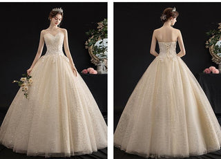 Sexy Shining Beading Lace Strapless Classic Embroidery Wedding Gown - EdleessFashion