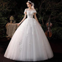 Luxury O Neck Short Sleeve New Pure White Wedding Dress | EdleessFashion