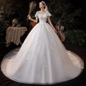 Luxury O Neck Short Sleeve New Pure White Wedding Dress | EdleessFashion