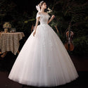 Luxury O Neck Short Sleeve New Pure White Wedding Dress | EdleessFashion