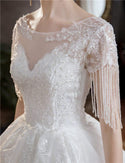 High-quality O Neck Short Sleeve Wedding Dress Beautiful Lace Beading Bridal Gown | EdleessFashion