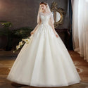 High Quality Champagne O Neck Short Sleeve Wedding Dress | EdleessFashion