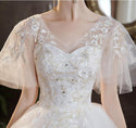 Sexy V Neck Simple Plus Size Wedding Dress Lace Flower Dress - EdleessFashion