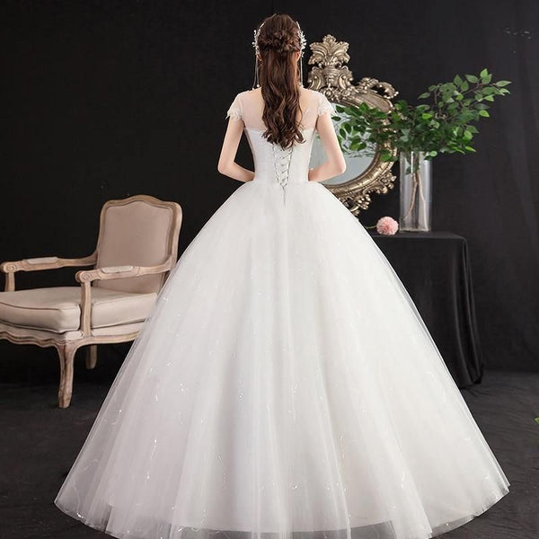 Beautiful New O Neck Short Sleeve Simple Wedding Dress | EdleessFashion