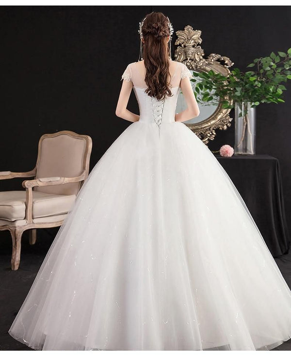 Beautiful New O Neck Short Sleeve Simple Wedding Dress | EdleessFashion