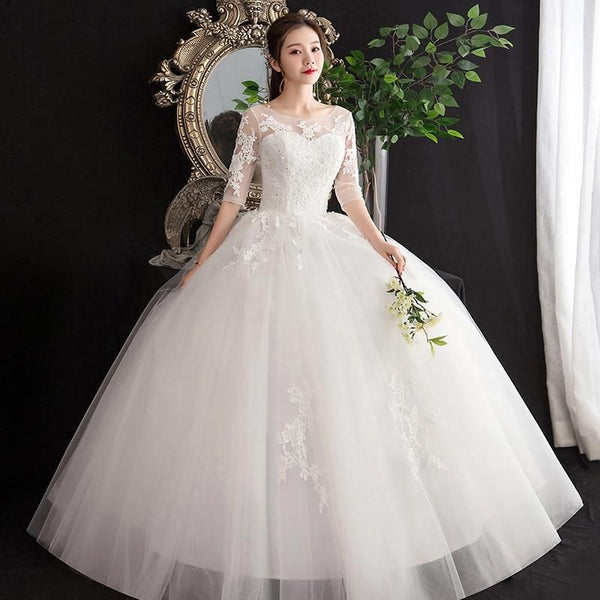 Sexy Classic Lace O Neck Half Sleeve New Wedding Dress | EdleessFashion