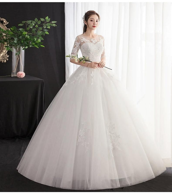 Sexy Classic Lace O Neck Half Sleeve New Wedding Dress | EdleessFashion