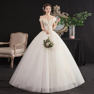 Sexy New Champagne Boat Neck Off The Shoulder Wedding Dress - EdleessFashion