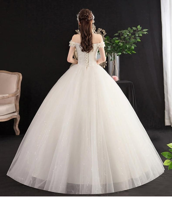 Sexy New Champagne Boat Neck Off The Shoulder Wedding Dress - EdleessFashion