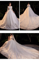 Sexy Wedding Dress With Train Simple O Neck Half Sleeve Beautiful Lace Dress - EdleessFashion