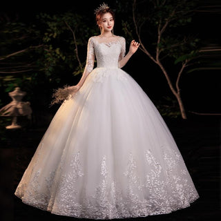 Sexy Wedding Dress Simple O Neck Half Sleeve Beautiful Lace Wedding Gown - EdleessFashion