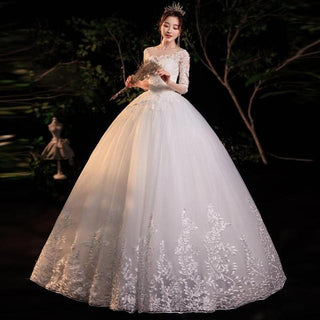 Sexy Wedding Dress Simple O Neck Half Sleeve Beautiful Lace Wedding Gown - EdleessFashion