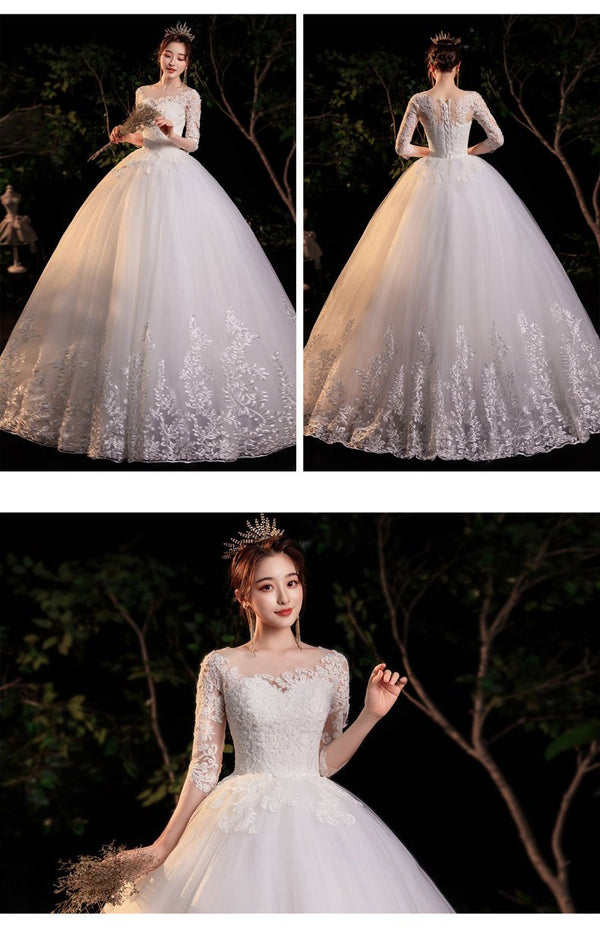 Sexy Wedding Dress Simple O Neck Half Sleeve Beautiful Lace Wedding Gown - EdleessFashion