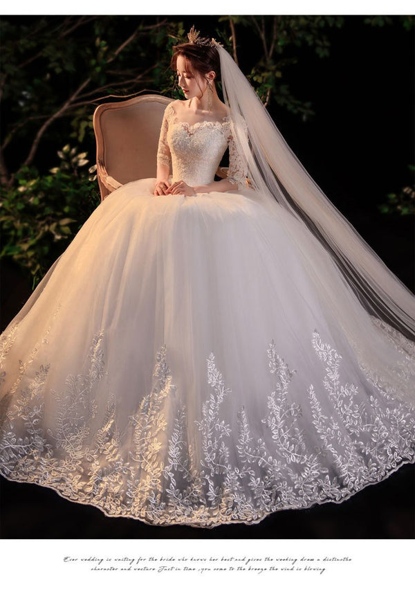 Sexy Wedding Dress Simple O Neck Half Sleeve Beautiful Lace Wedding Gown - EdleessFashion