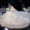 Sexy Big Sweep Train Luxury Applique Wedding Dress Ball Gown | EdleessFashion