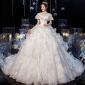 Sexy Big Sweep Train Luxury Applique Wedding Dress Ball Gown | EdleessFashion