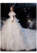 Sexy Big Sweep Train Luxury Applique Wedding Dress Ball Gown | EdleessFashion