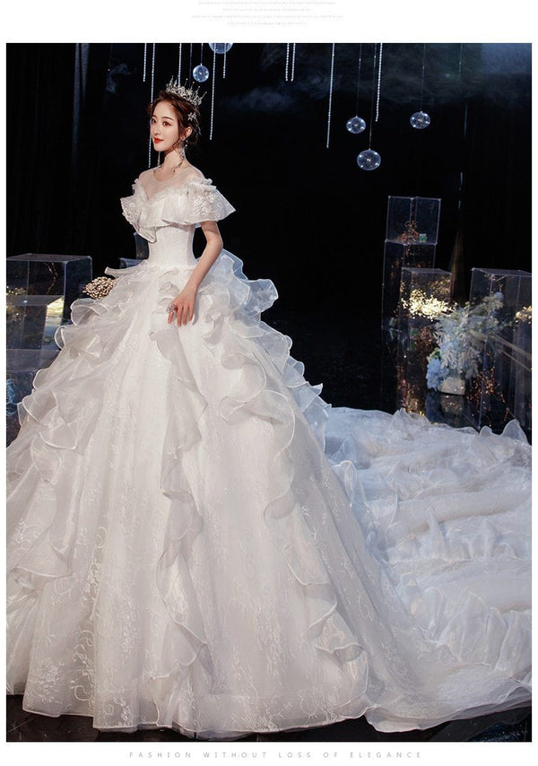 Sexy Big Sweep Train Luxury Applique Wedding Dress Ball Gown | EdleessFashion