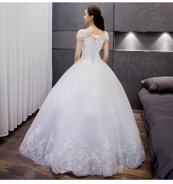 Sexy Beading Wedding Dress Applique Illusion Bridal Dress Ball Gown | EdleessFashion