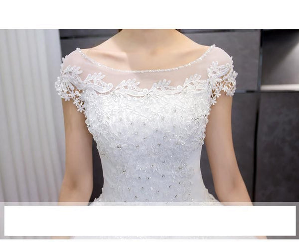 Sexy Beading Wedding Dress Applique Illusion Bridal Dress Ball Gown | EdleessFashion